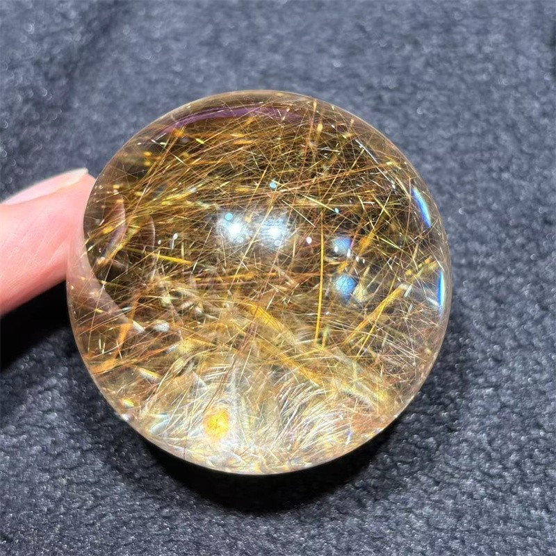 59.5mm Top Natural Clear Gold Quartz Rutilated Sphere Hair Crystal Ball Healing