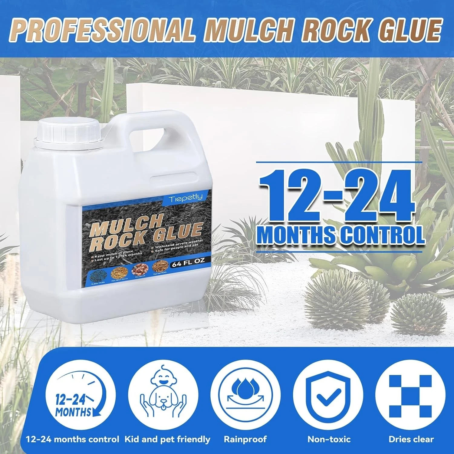 64OZ Mulch & Rock Glue for Landscaping, Powerfully Lock Pea Gravel and Most Mulc