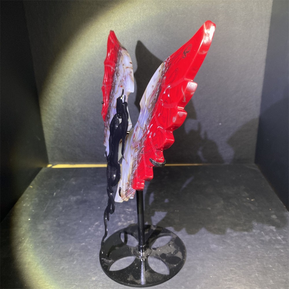 1.2LB 9.4″ Red Agate Butterfly Statue Crystal Reiki Carving Quartz Heal Decor