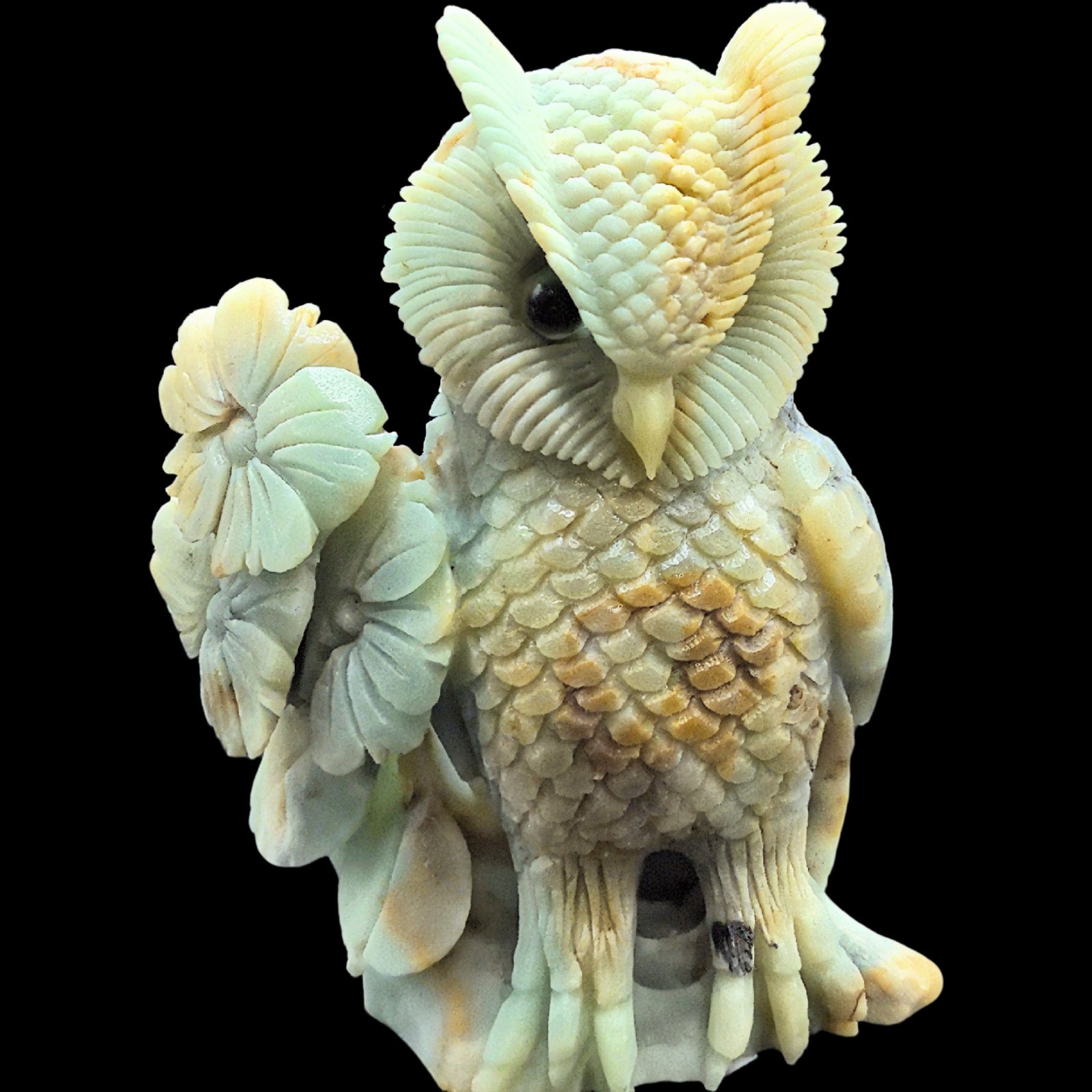 Hand Carved Amazonite Owl Sculpture – Stone Guardian of Wisdom & Silent Insight