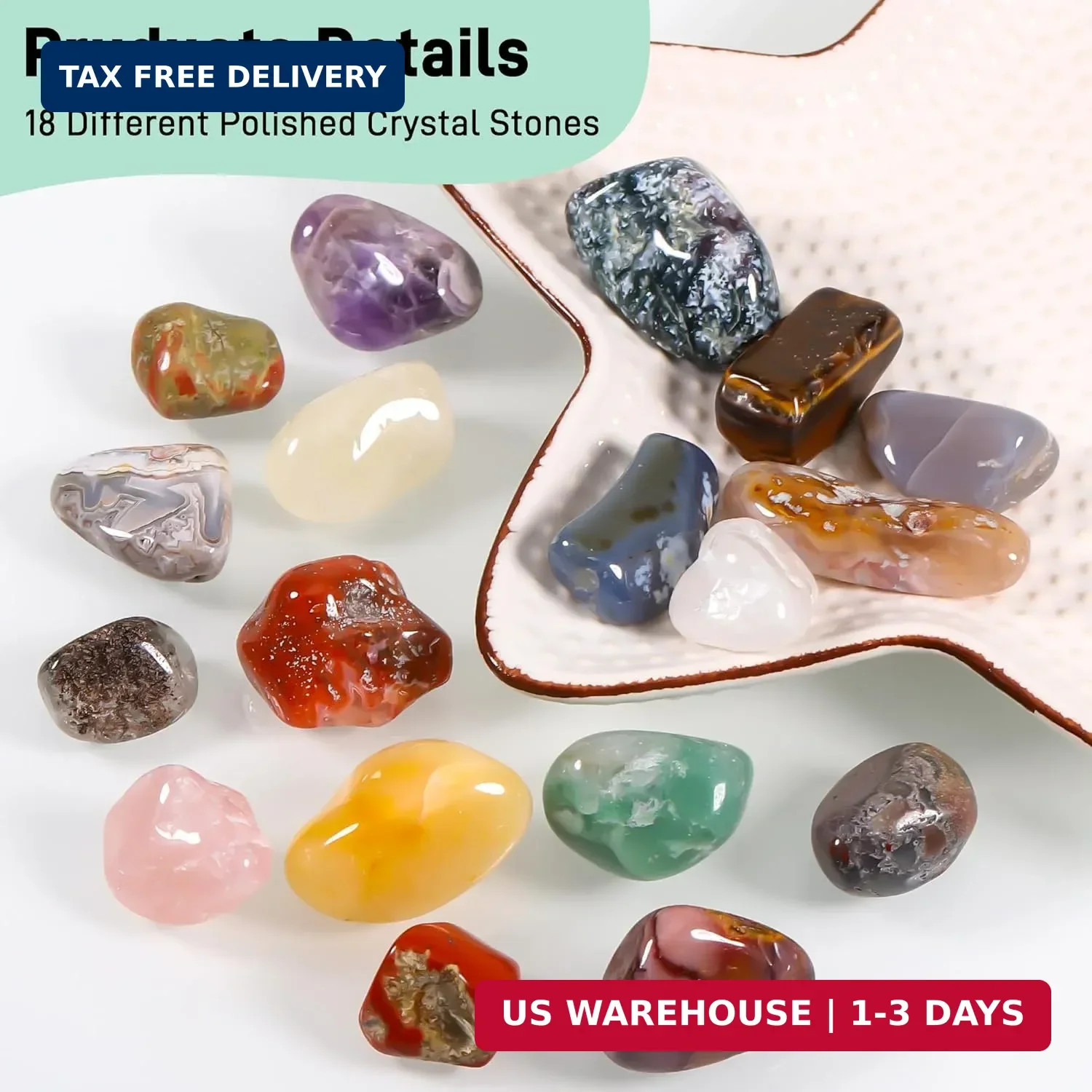 18 Pcs Healing Crystals and Stones Set, Natural Polished Gemstones, 0.8-1.2 Inch