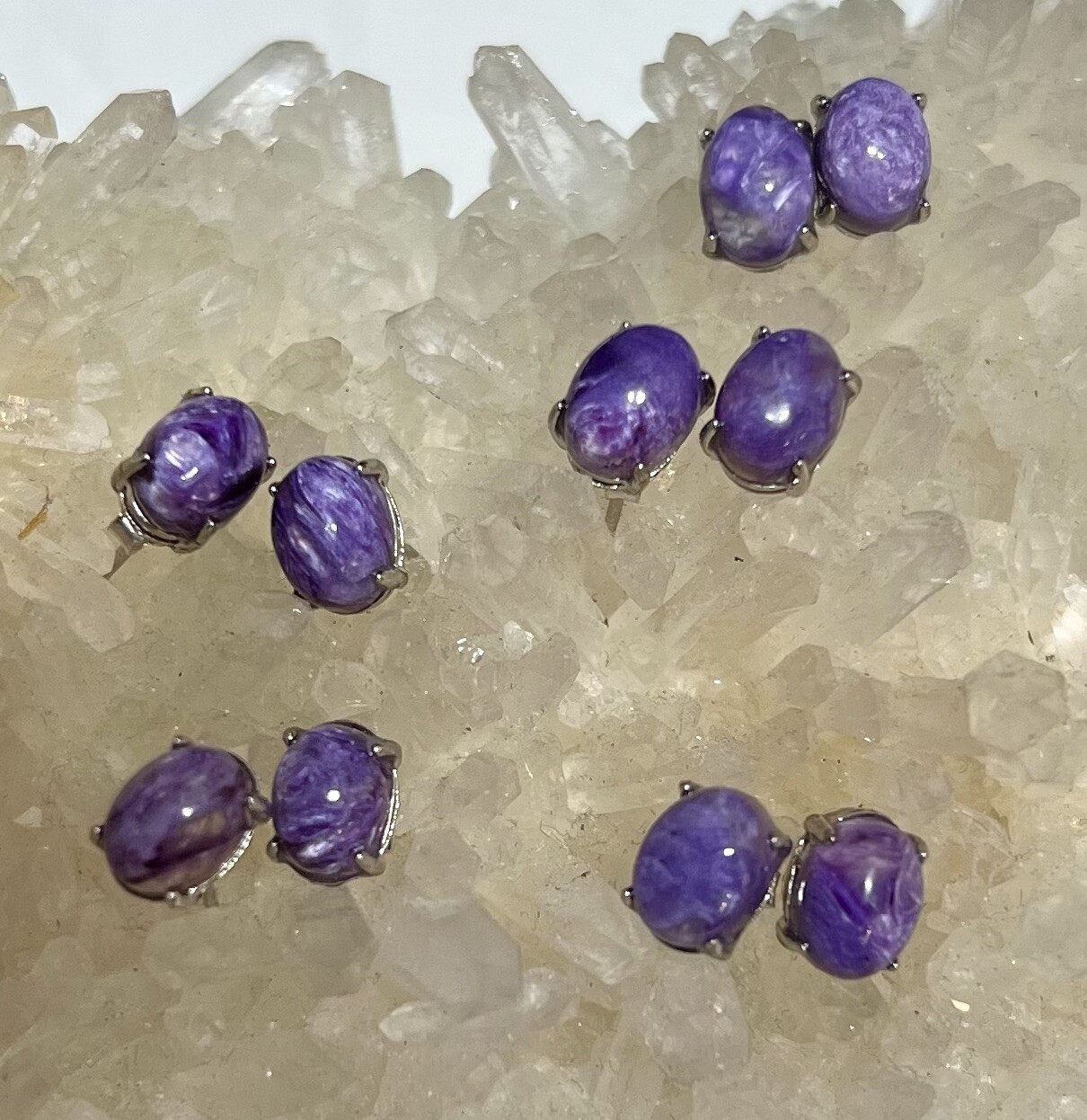 Wholesale 5 Pairs Natural Charoite Stud Earring 5x7mm