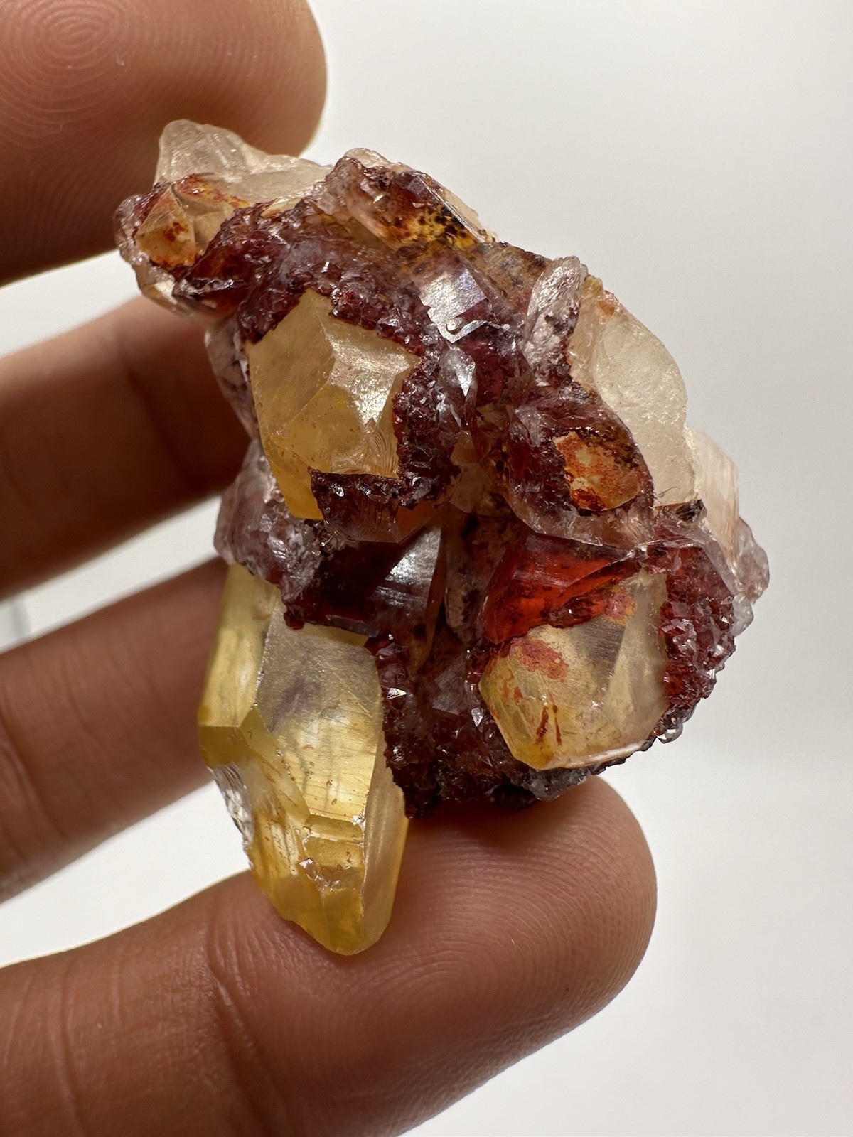 Rare Druzy Yellow Hematite Orange River Quartz Points Cluster