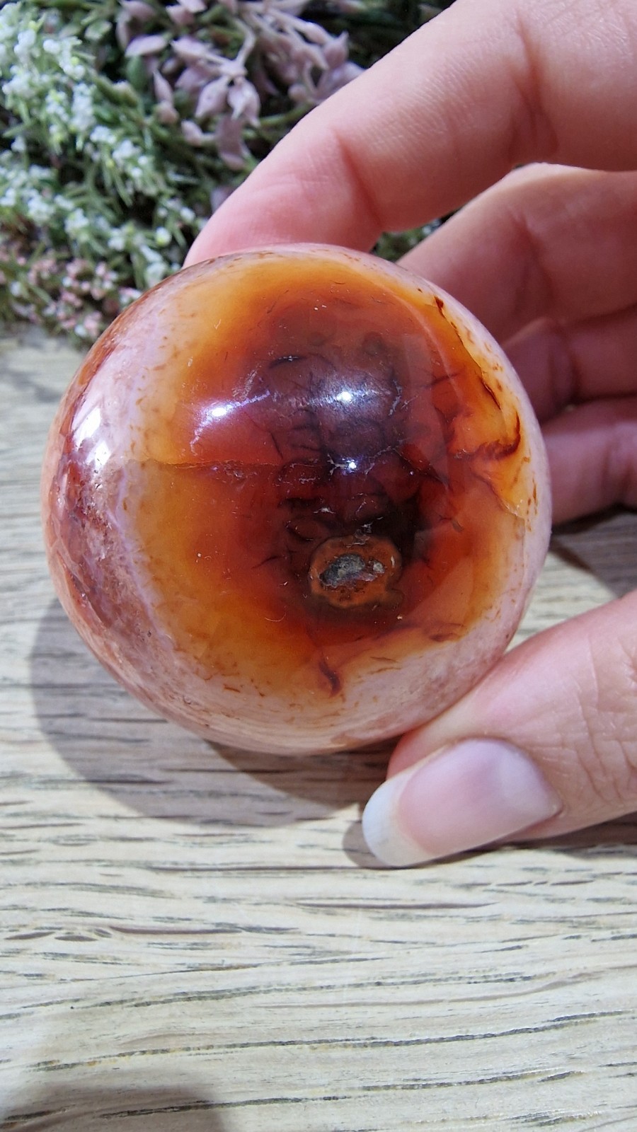 Carnelian Agate Crystal Sphere 51mm 190g Free Stand