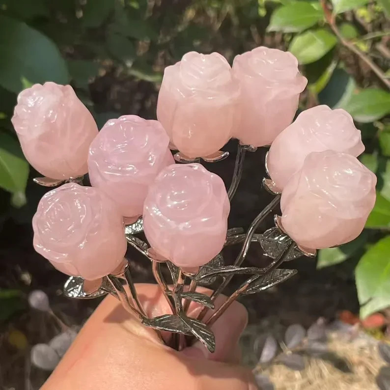 Top Natural Hand Carved Pink Rose Quartz Crystal,Rose flower Home Decor Gift 1pc