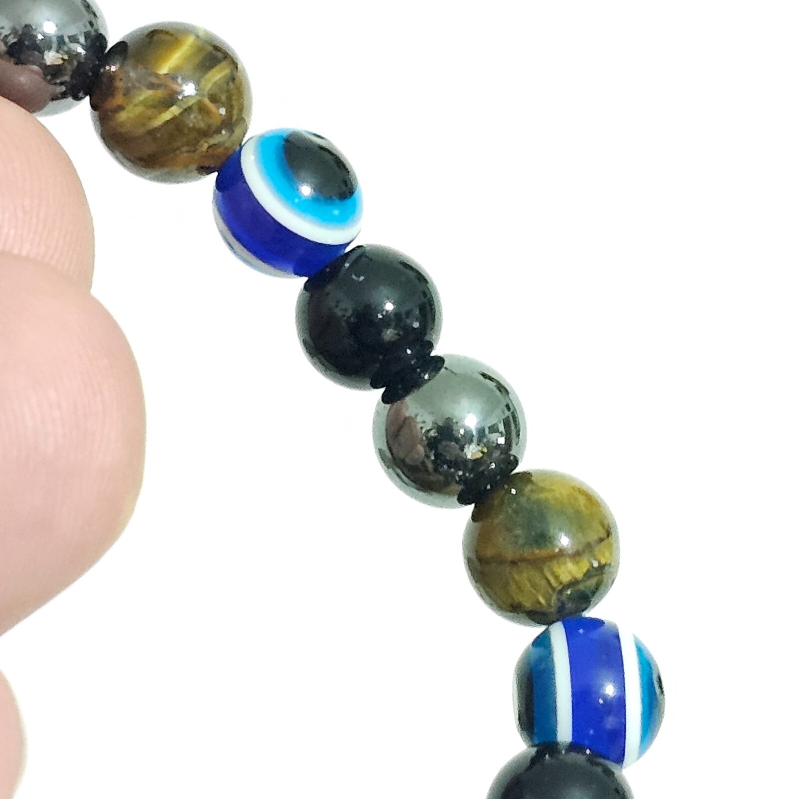 Evil Eye Protection Bracelet Hematite Obsidian Tigers Eye Gemstone Jewellery