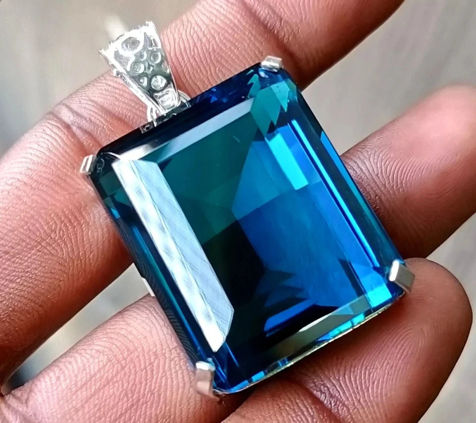 London Blue Topaz Pendant 925 Sterling Silver Pendant Gemstone Jewelry 90.45 Ct