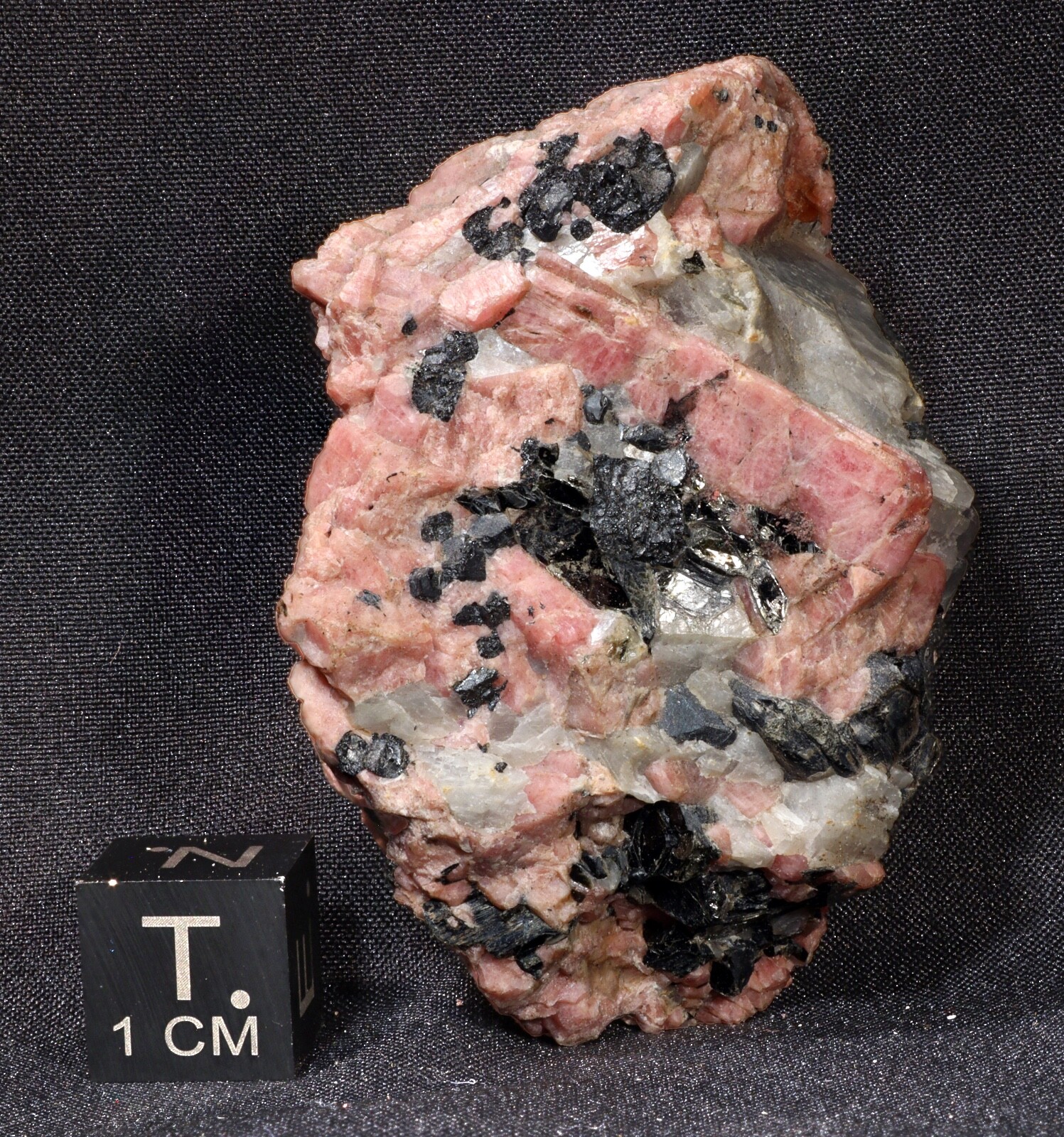 5 cm Rhodonite with Franklinite and Calcite from Franklin, New Jersey