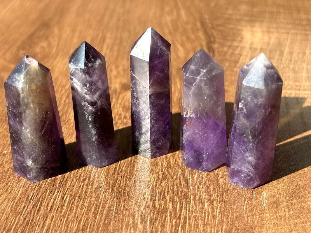 5pcs Small Amethyst Quartz Crystal Tower Point Wand Healing 40-50mm