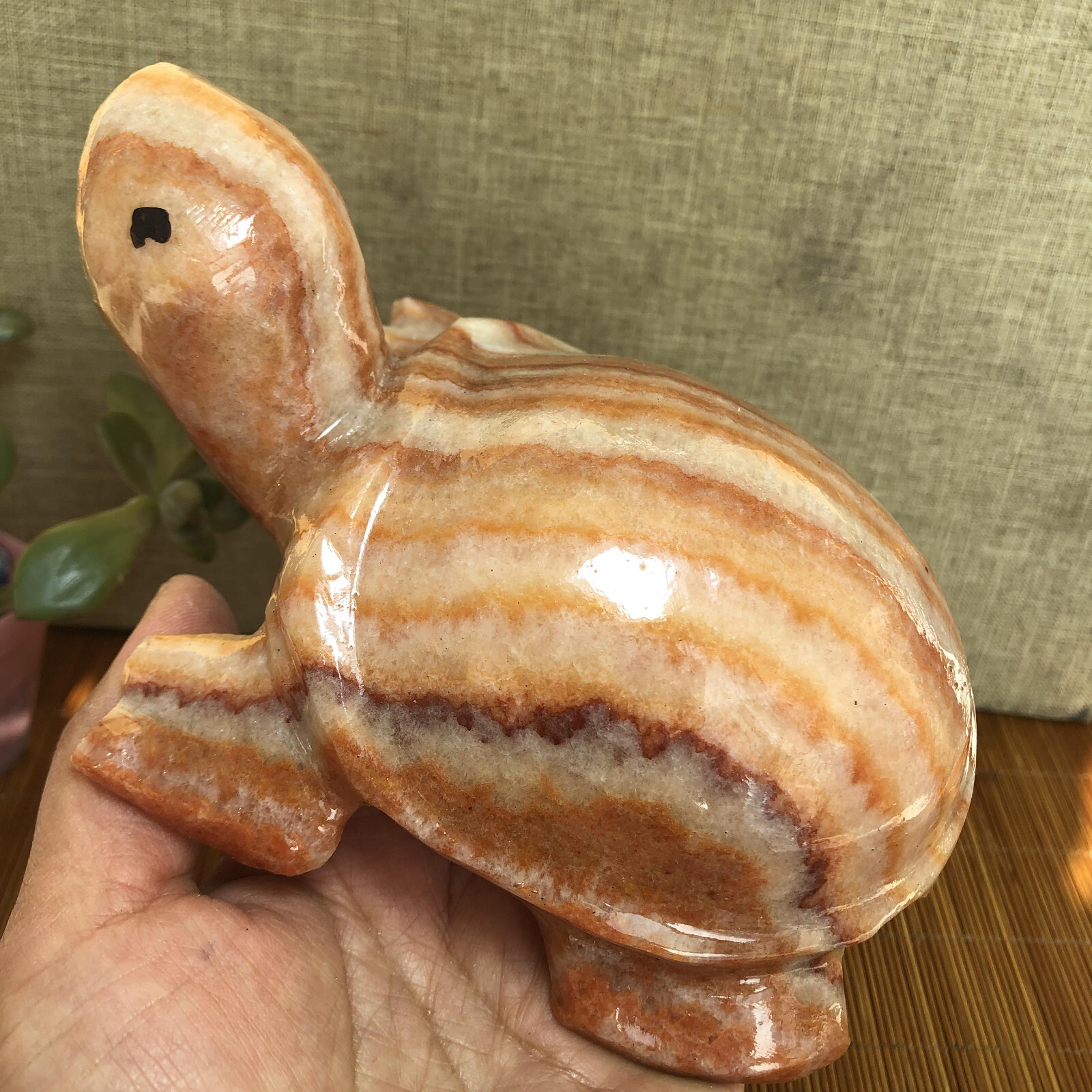 1.1kg Rare Natural Meat Pork Stone hand Carving Turtle specimen 155mm g5110