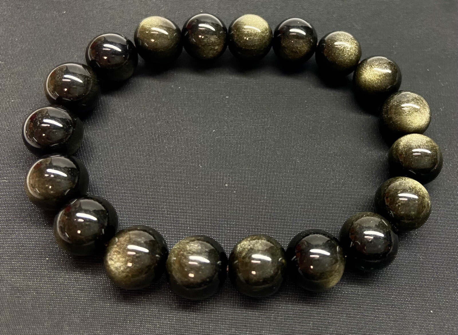 10 mm Large Gold Obsidian Bead Bracelet-Good Energy/Free Shipping
