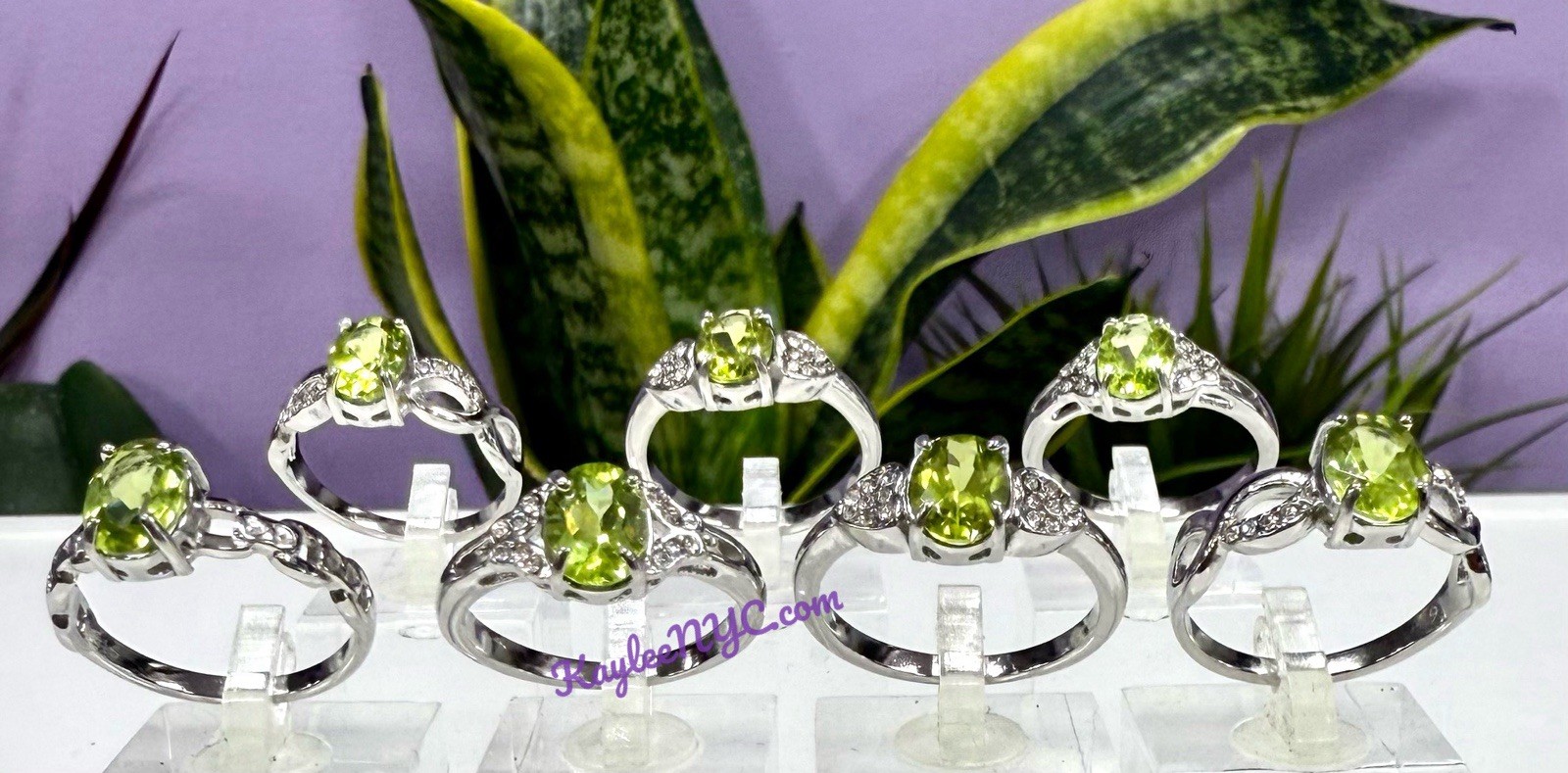 Wholesale 7 Pcs Natural Peridot Stainless Steel(316) Rings Crystal 5x7mm