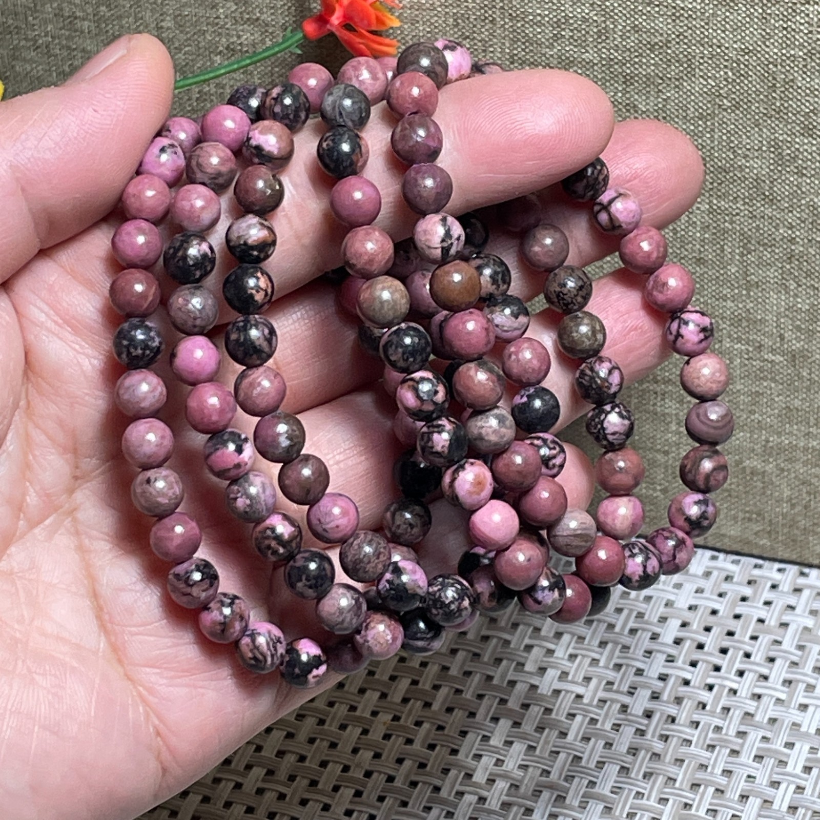 Wholesale 1Pcs 6mm Rhodonite jasper stone ball beads 6mm 7.5”crystal Stretch Bra