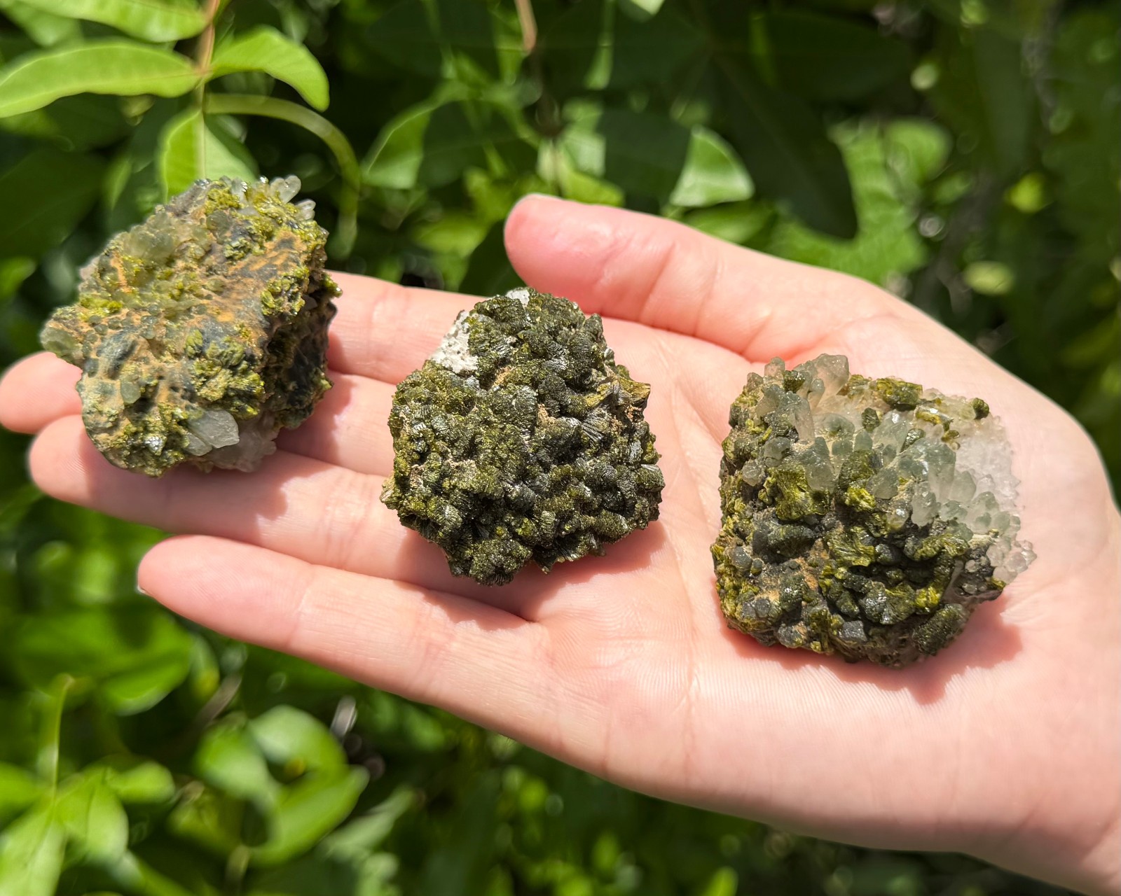 Natural Epidote with Quartz Crystal Clusters – Fairy Forest Quartz Minerals
