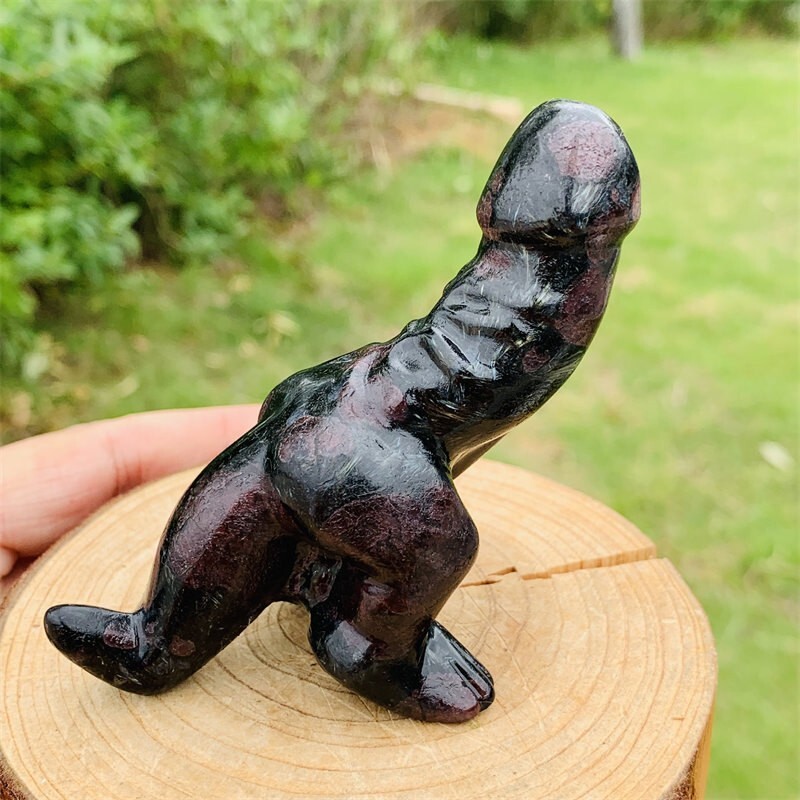 1pc Natural garnet Dinosaur penis carved Quartz Crystal stone skull Reiki healin