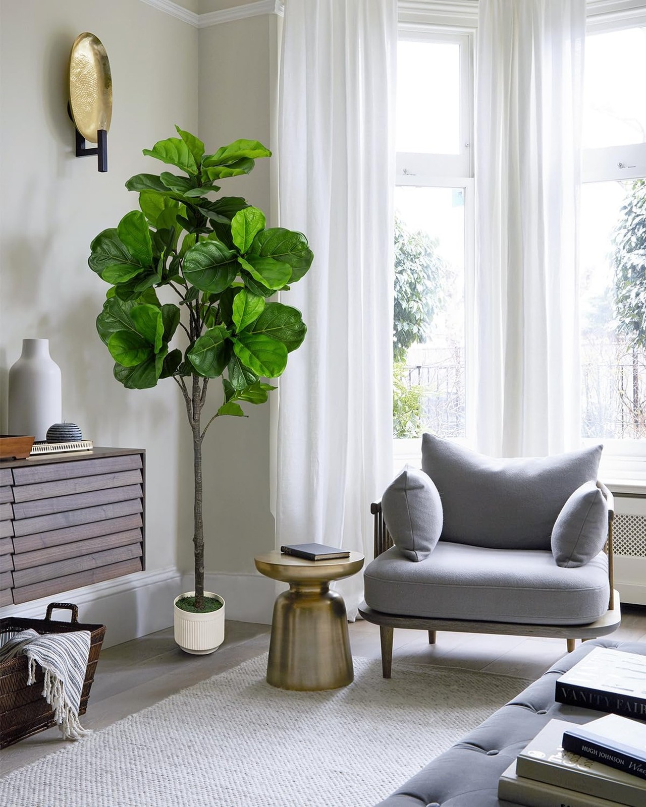 Artificial Fiddle Leaf Fig Tree 6FT – Large Fake Trees with White Planter, Ta…