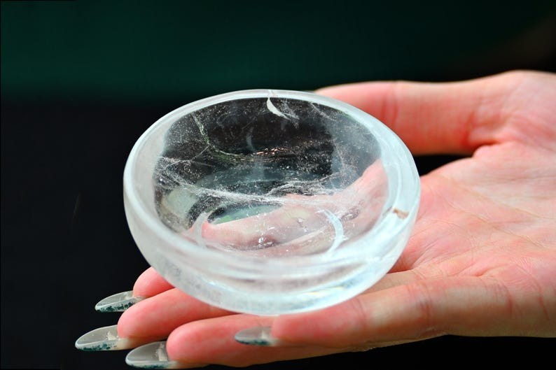 3″ Clear quartz carved bowl Natural Crystal decor Reiki ornament Heal Gift 1pc