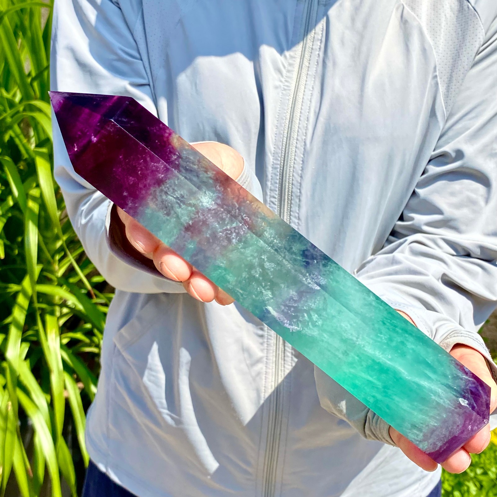 2.22LB Natural Fluorite Crystal Column Magic Wand Obelisk Point Earth Healing