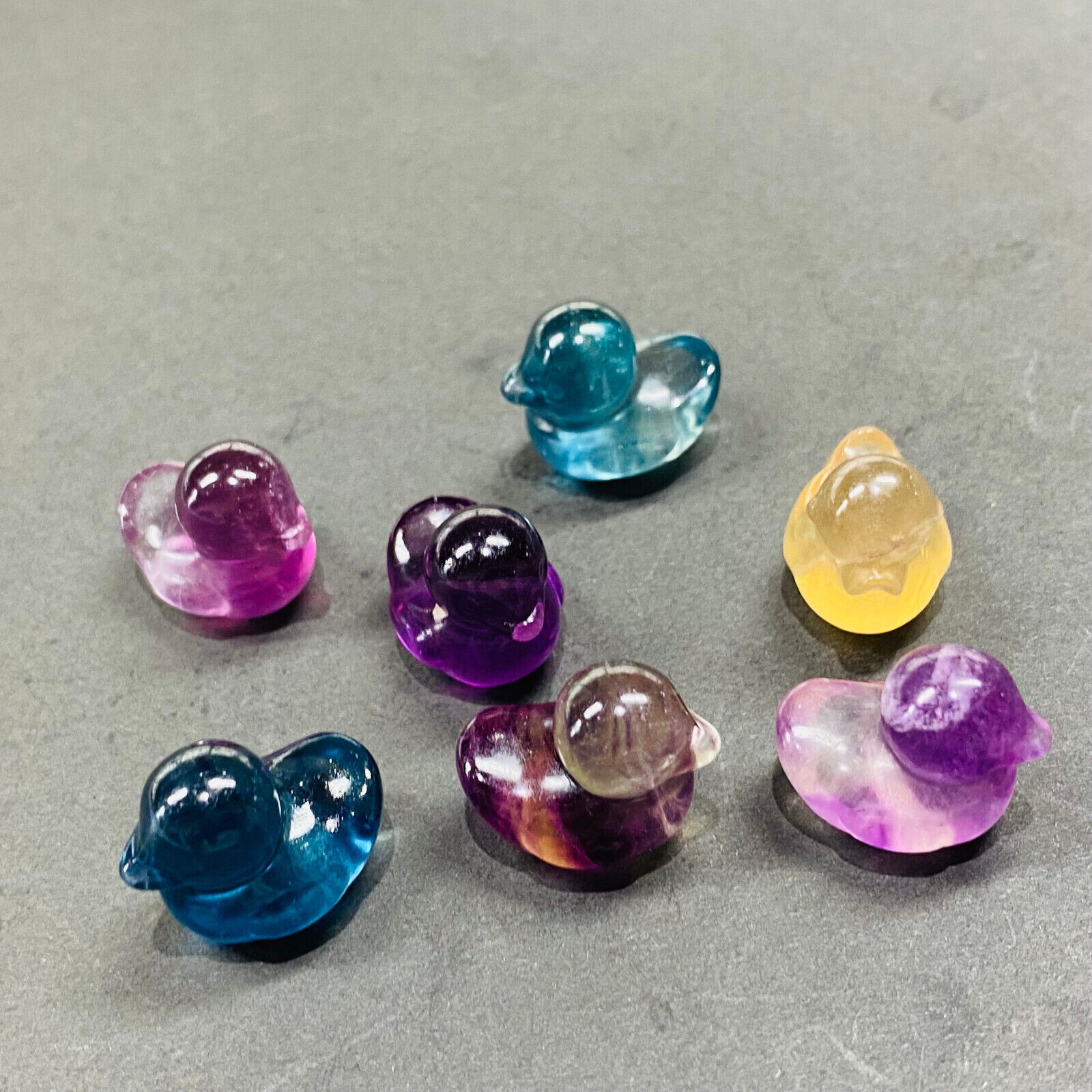 Natural Colorful fluorite Quartz mini duck Hand Carved crystal Healing 5pc