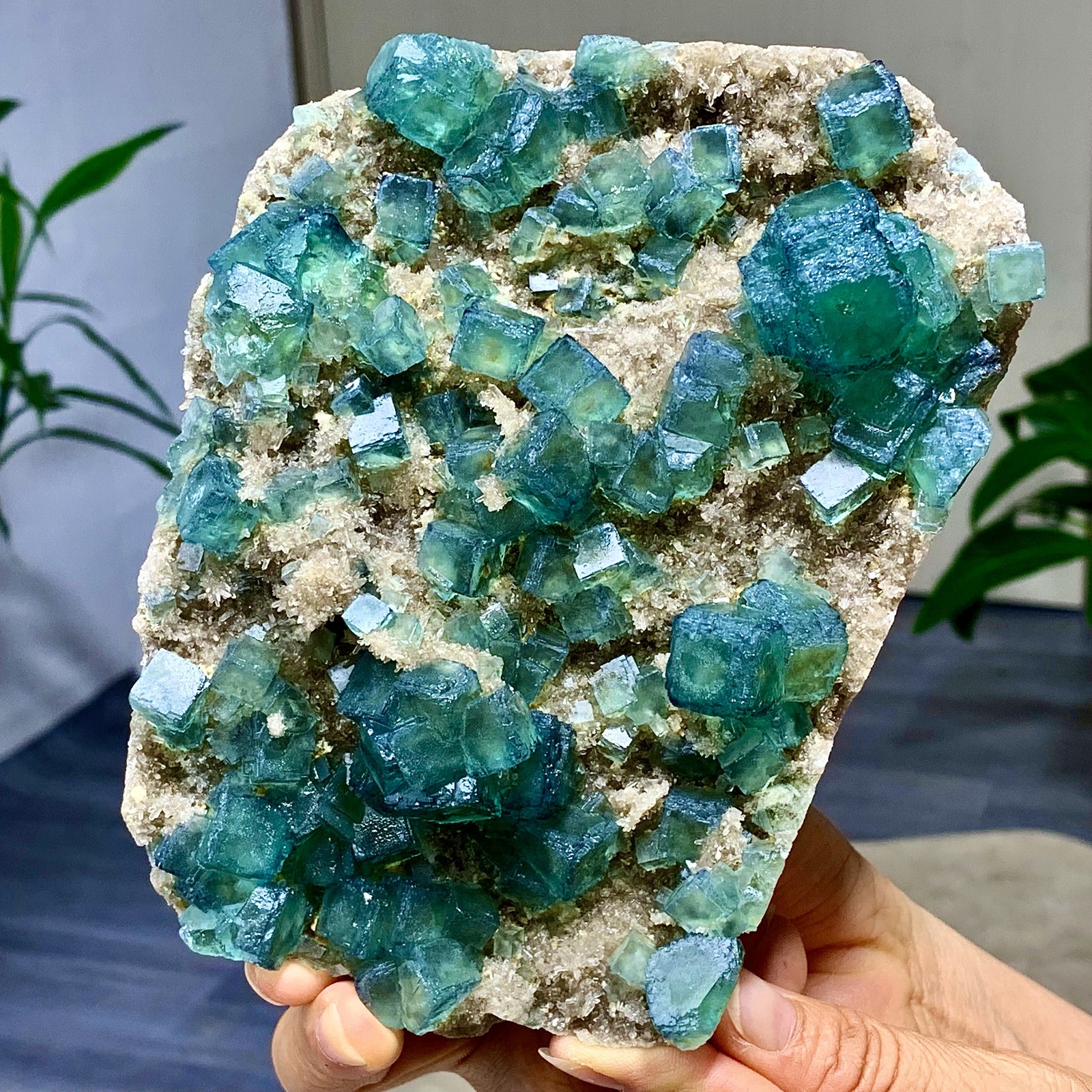 1.92LB Rare transparent green cubic fluorite mineral crystal sample/China