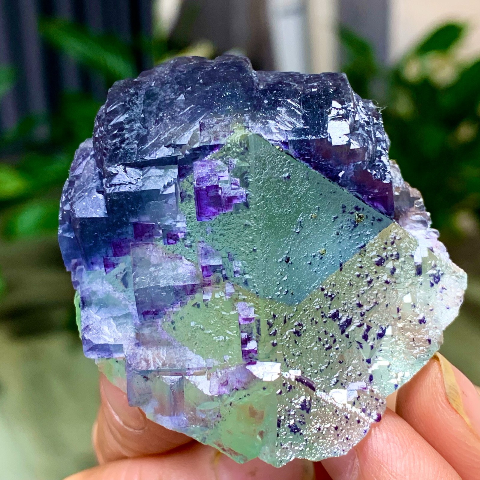 123G Rare transparent green purple cubic Zhejiang fluorite mineral sample