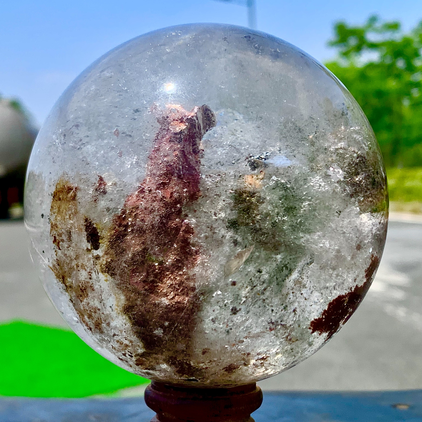 1.92LB Natural Green garden ghost Quartz Ball Crystal Sphere Mineral Specimen