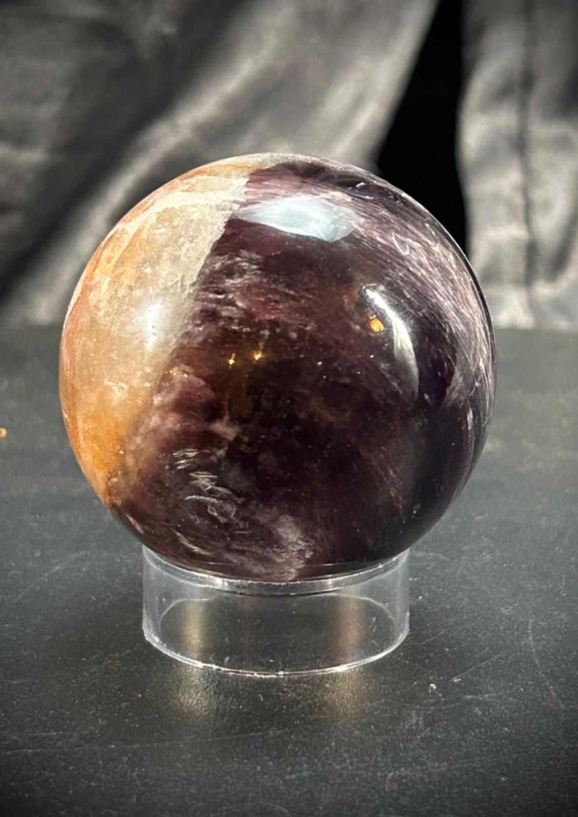 2″ Gem Lipidolite and Hematoid Quartz Sphere with Acrylic Stand 6.5 oz