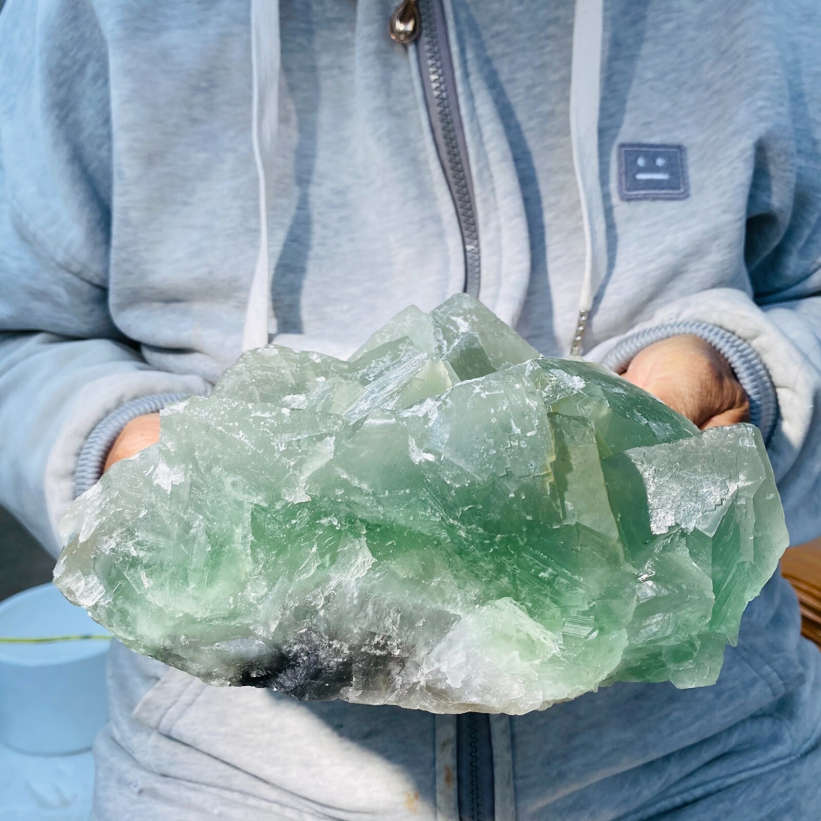 7.0LB Large Natural Light Green Fluorite Cubic Crystal Rough Healing Specimen