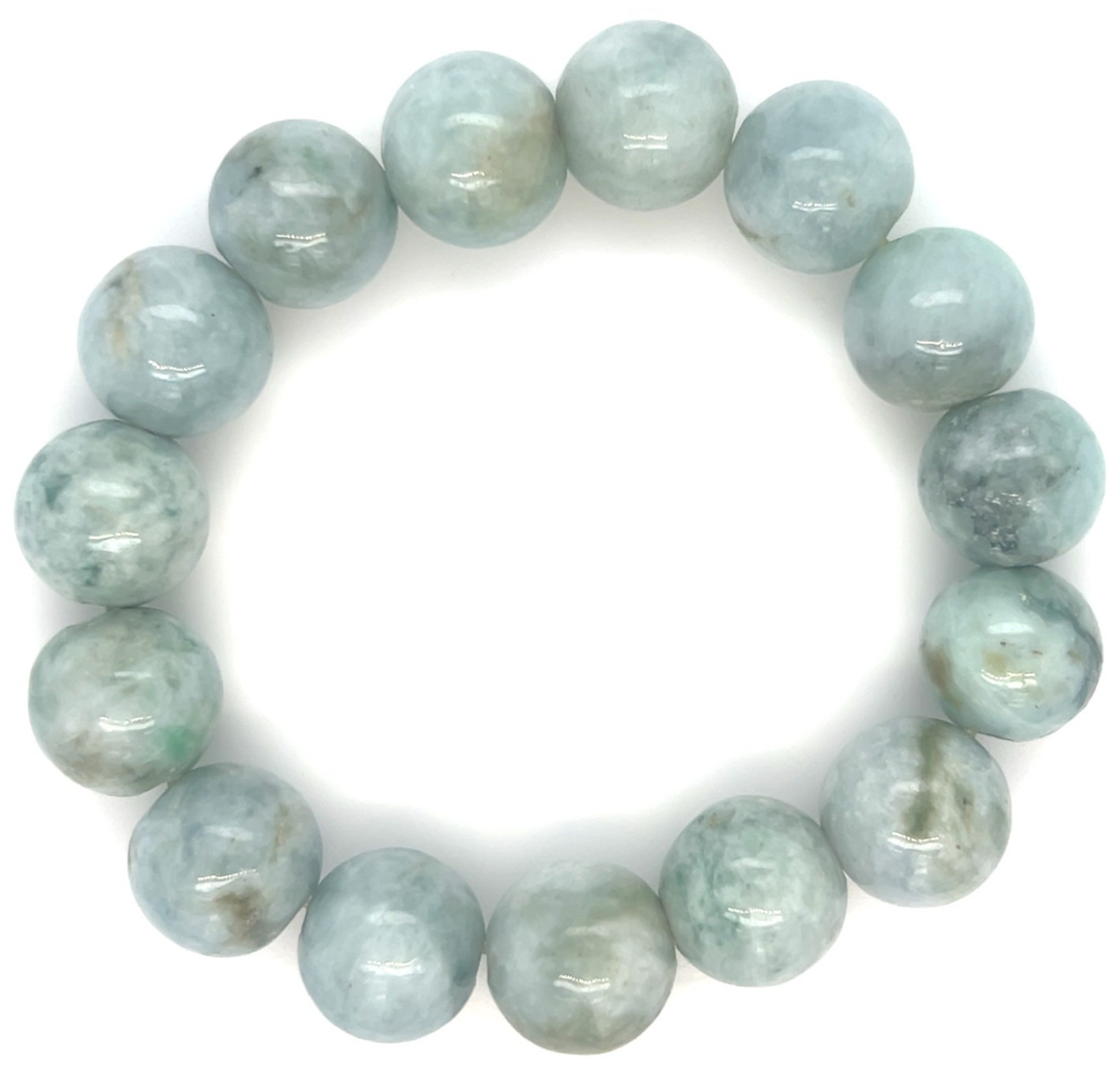 Type A Natural Jadeite Bracelet 333ct – Light Icy Green 13mm Beads