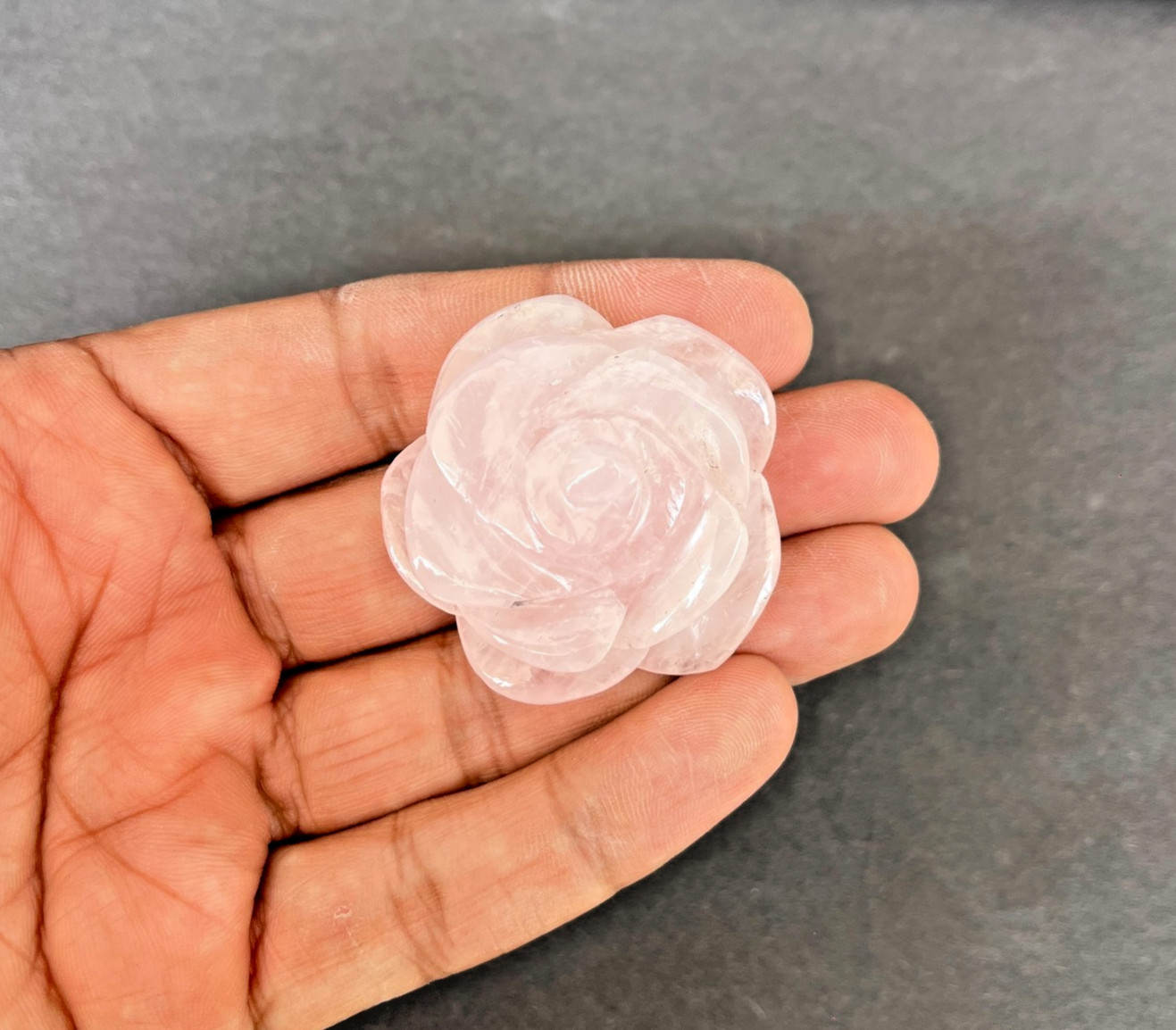 Premium Rose Quartz Flower Carving 44mm Natural Sculpture Love Chakra Crystal AA