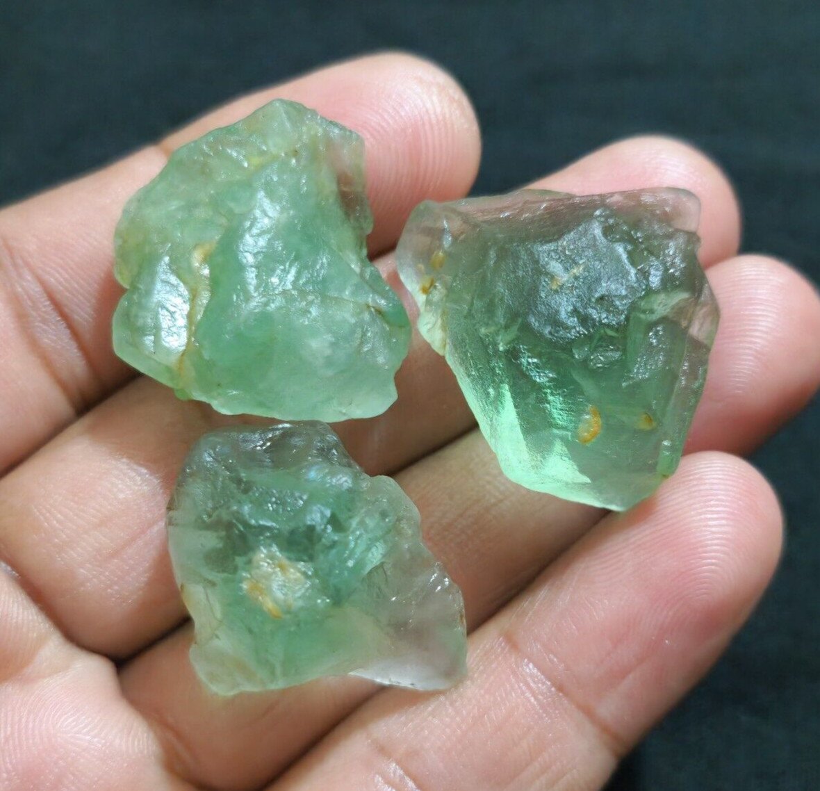245 Crt Excellent Top Green Fluorite Raw 3 Pcs Lot Size 30-32 MM Loose Gemstone