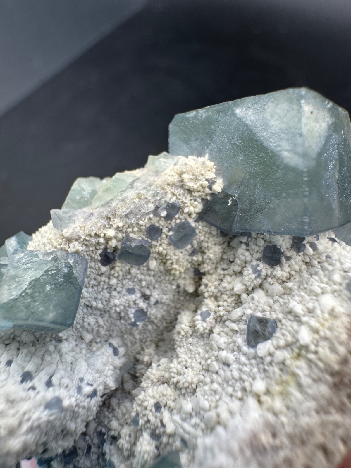 6457 Blue Green Morandi Fluorite on White Candle Quartz Inner Mongolia 50g