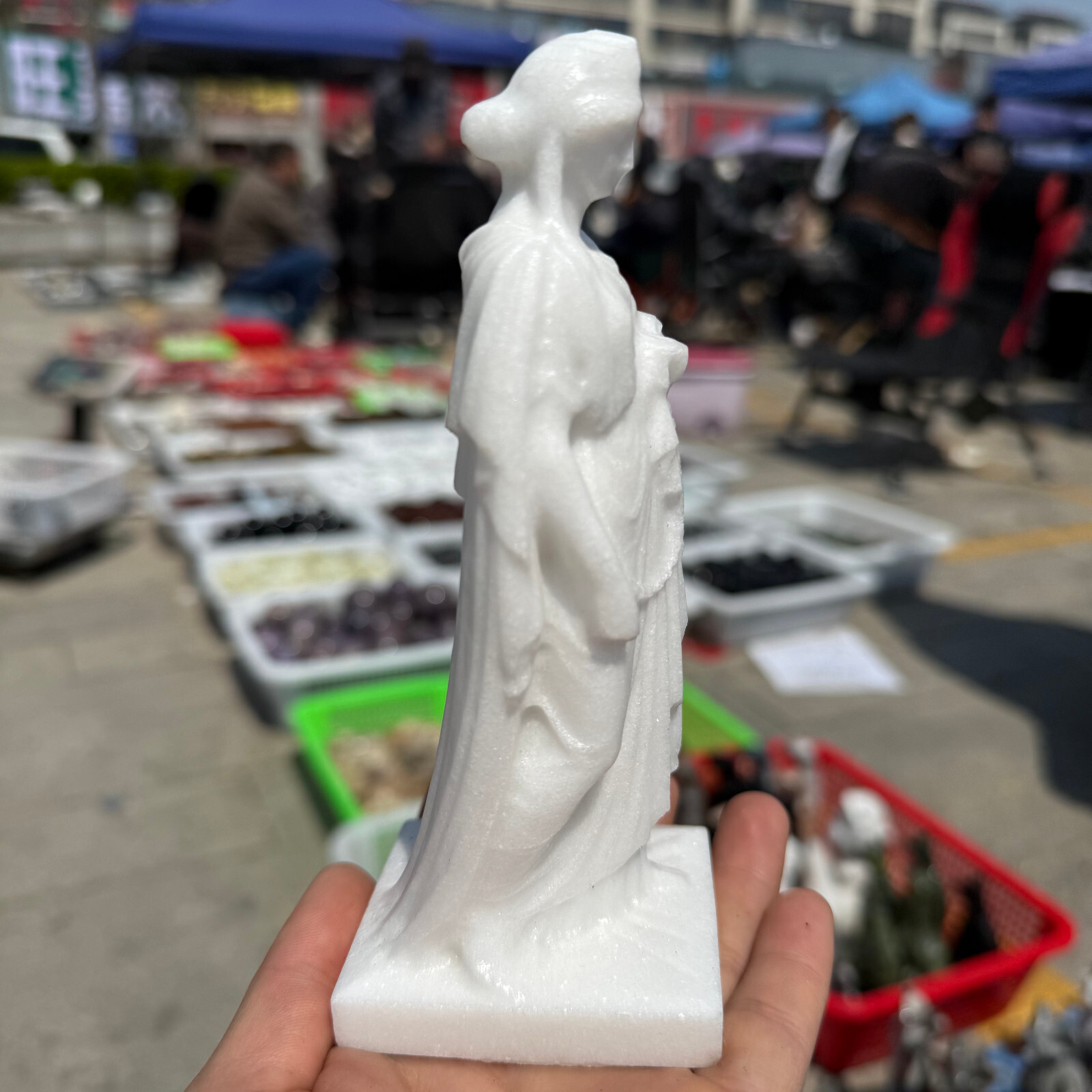 6″ natural White jade Virgin of Greece Skull Quartz Crystal Carved Reiki Healing