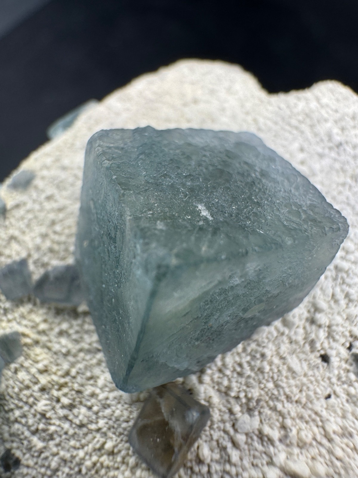 6457 Blue Green Morandi Fluorite on White Candle Quartz Inner Mongolia 50g