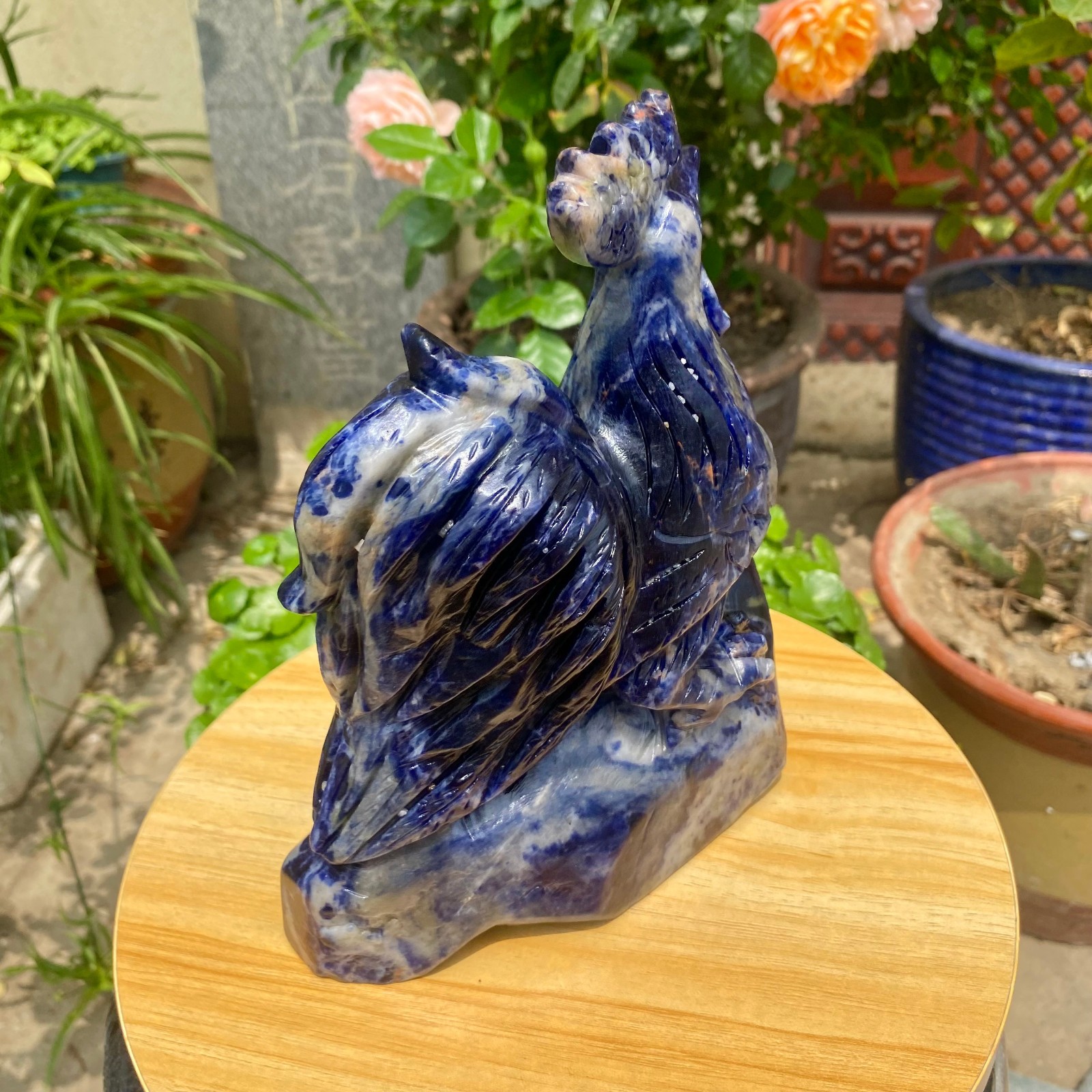 4.3LB Natural blue patterned stone carving rooster statue crystal Healing Stone