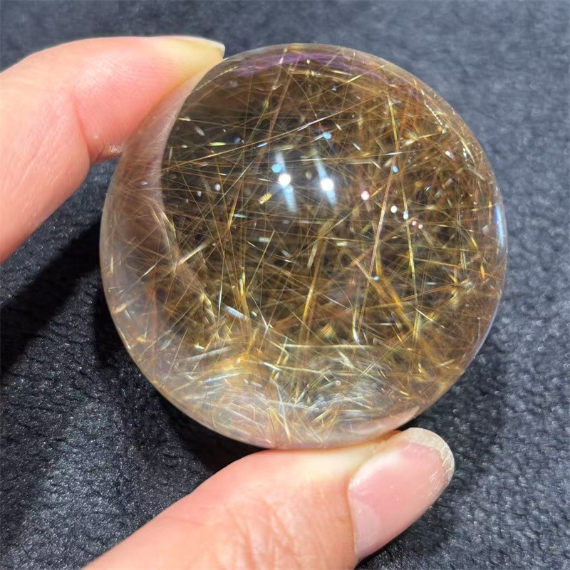 59.5mm Top Natural Clear Gold Quartz Rutilated Sphere Hair Crystal Ball Healing