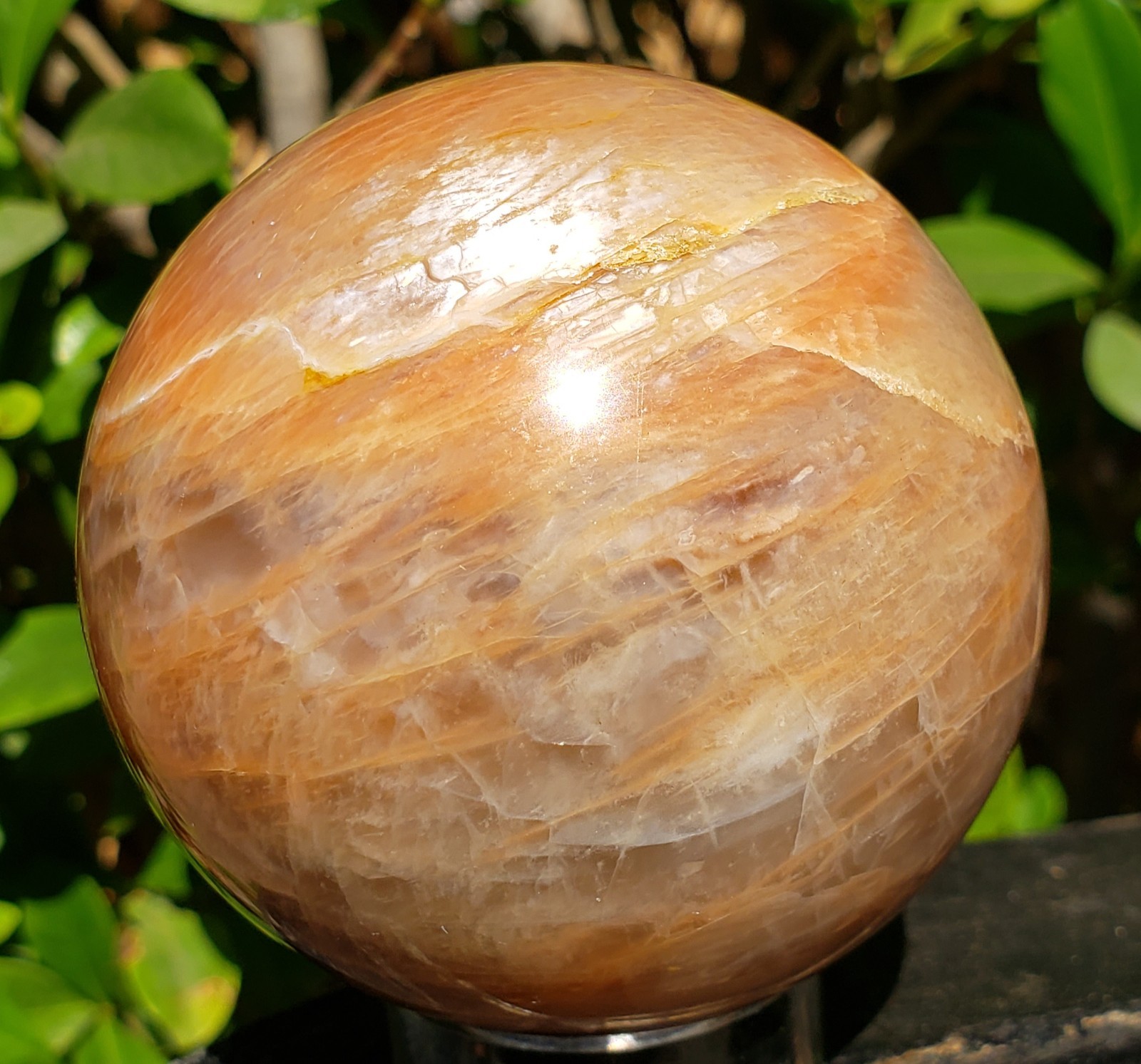2.5″ Peach Moonstone Sunstone Flashy Quartz Crystal Sphere Ball Orb UV, 377g
