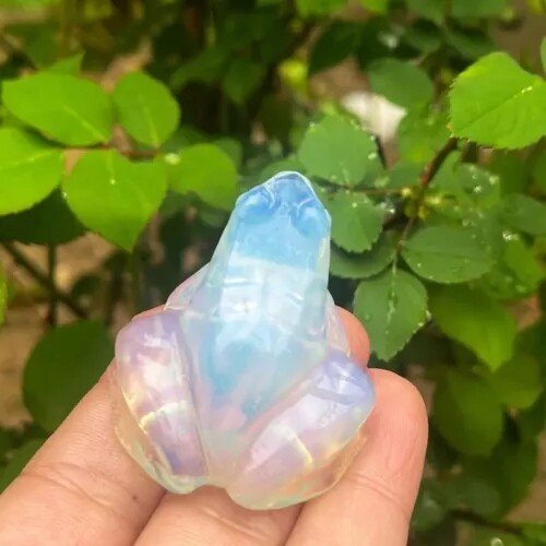 Natural Opal Quartz Crystal Lucky Frog Carved Gemstone Statue Energy Decor US