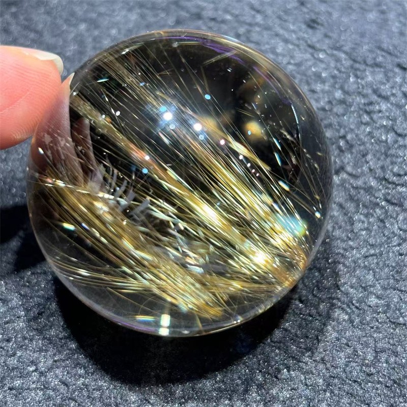 40.3mm Top Natural Clear Gold Quartz Rutilated Sphere Hair Crystal Ball Healing