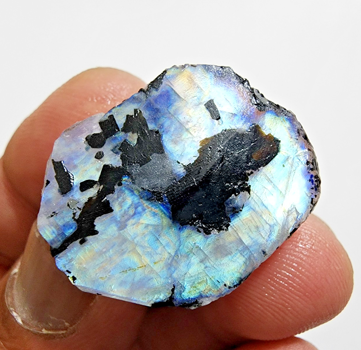 46 Crt Top White Rainbow Blue Fire Moonstone Rough Loose Gemstone Jewelry Making