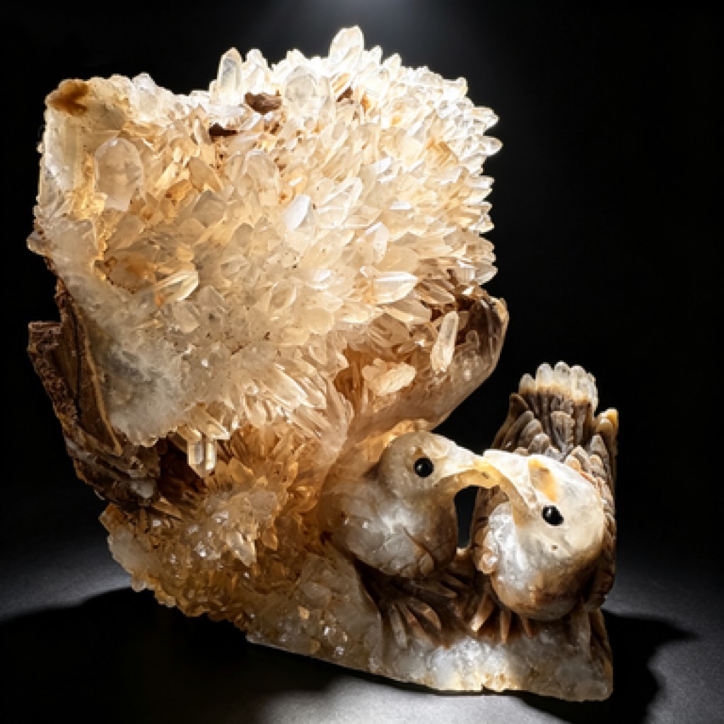 Hand Carved Crystal Cluster Bird Figurine – Natural Raw Stone Desk Decor Sculptu