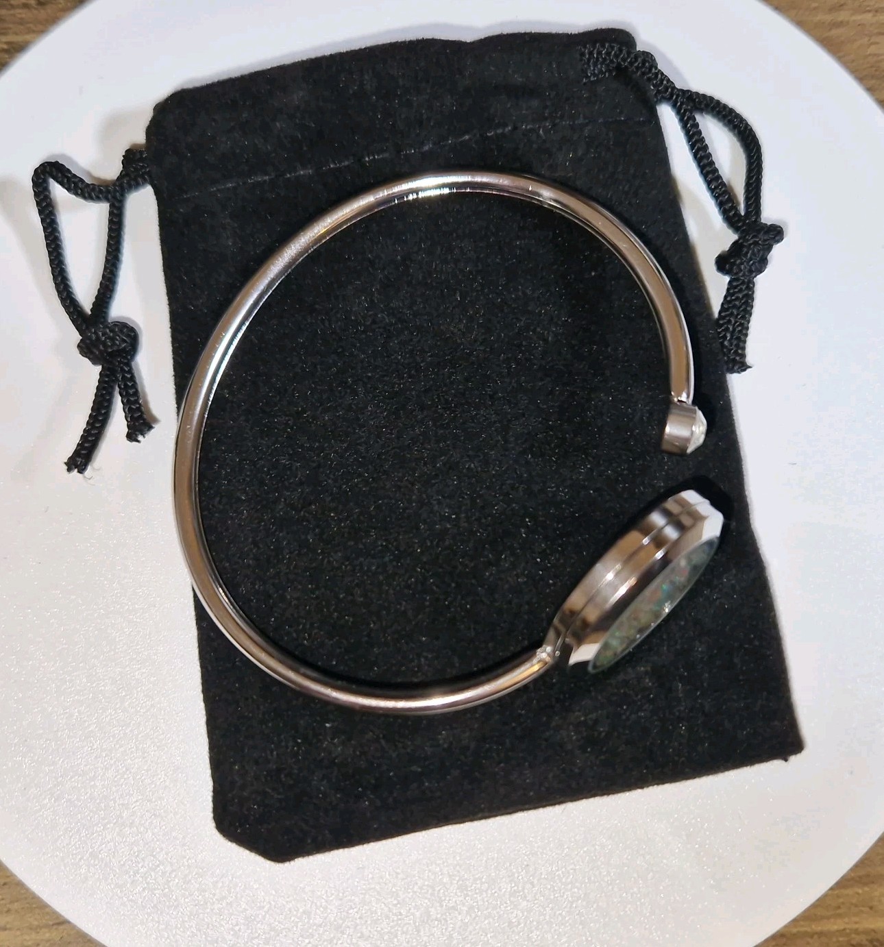 Natural Rough Ethiopian Opal Stainless Steel Bangle Great Colour Play