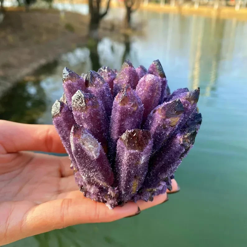 2026NEWFIND 1PC Rare Dark Amethyst Quartz Cluster Healing Purple Crystal Geode