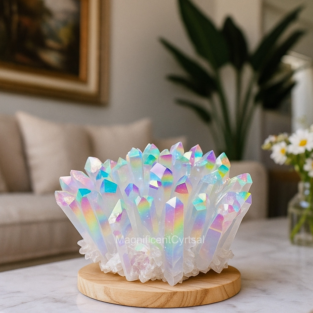 2lb Rainbow Angel Aura Crystal Geode Cluster Mineral Specimen Art Home Decor