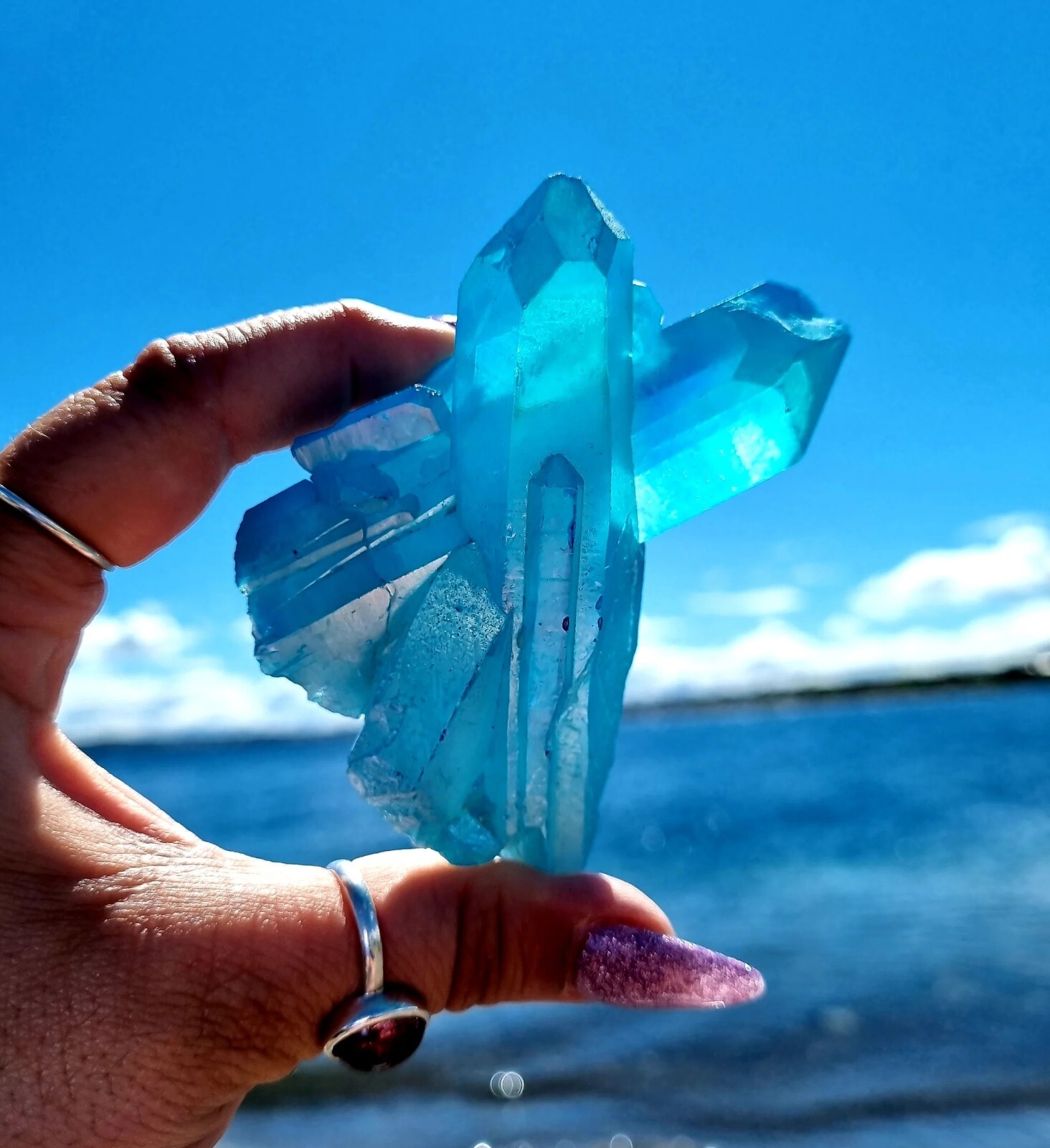 80g+ Natural Blue Angel Aura Quartz Irregular Crystal Cluster Mineral Specimen
