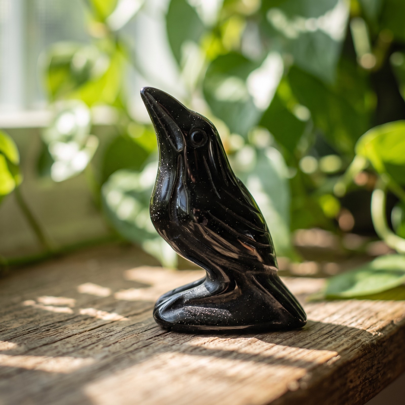 Black Obsidian Raven Carving 5cm Natural Crystal Crow Bird Figurine Decor