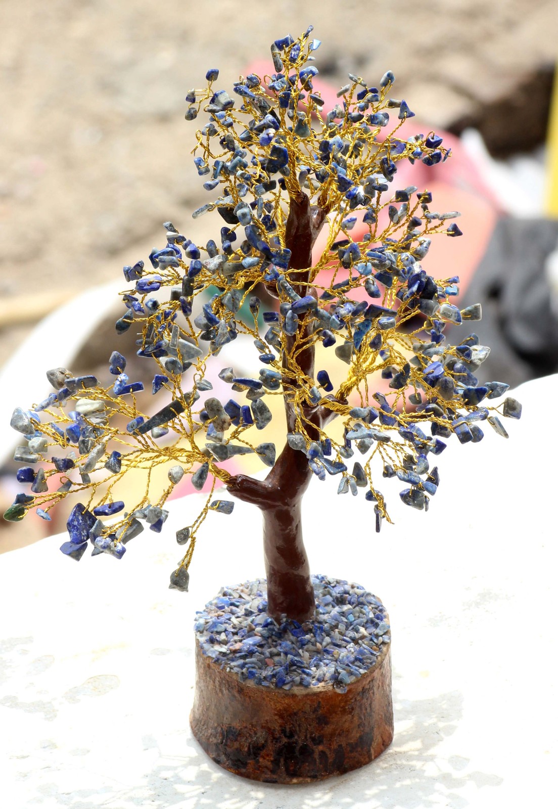Lapis Lazuli 300+ Gemstones Golden Branches Bonsai Money Tree Decor 10.5″ JW