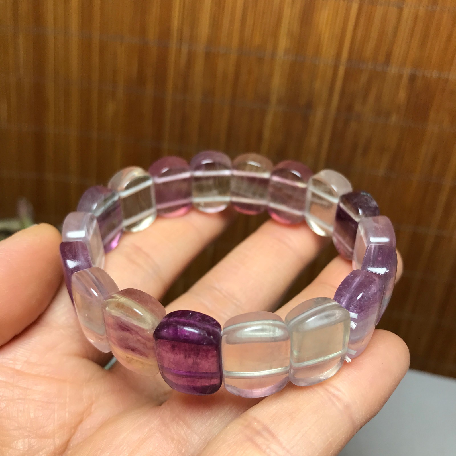Natural Colored fluorite Bracelet Brown Gemstone Stretch Bracelet Handmade A4093