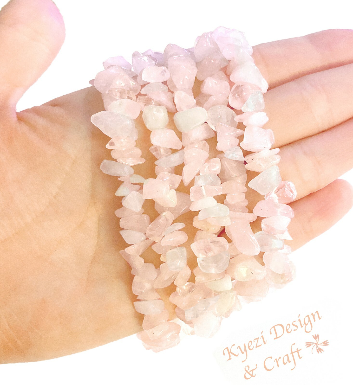 Rose Quartz and Clear Quartz Natural Crystal Gemstone Stretchy Jewelry Bracelet