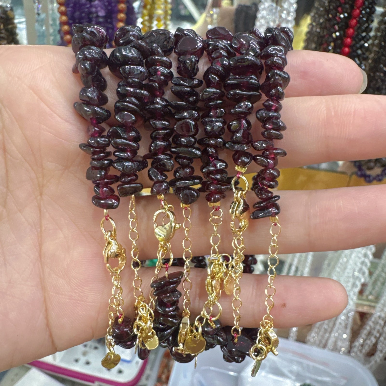 6 Pcs Natural Garnet Crystal Chip Bead Bracelet Gold Buckle Chain Adjustable